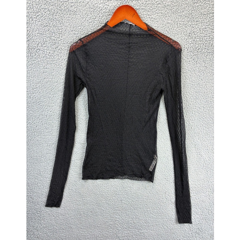 Free People Sheer Mock Neck Top Womens XS Black Mesh Long Sleeve Layering